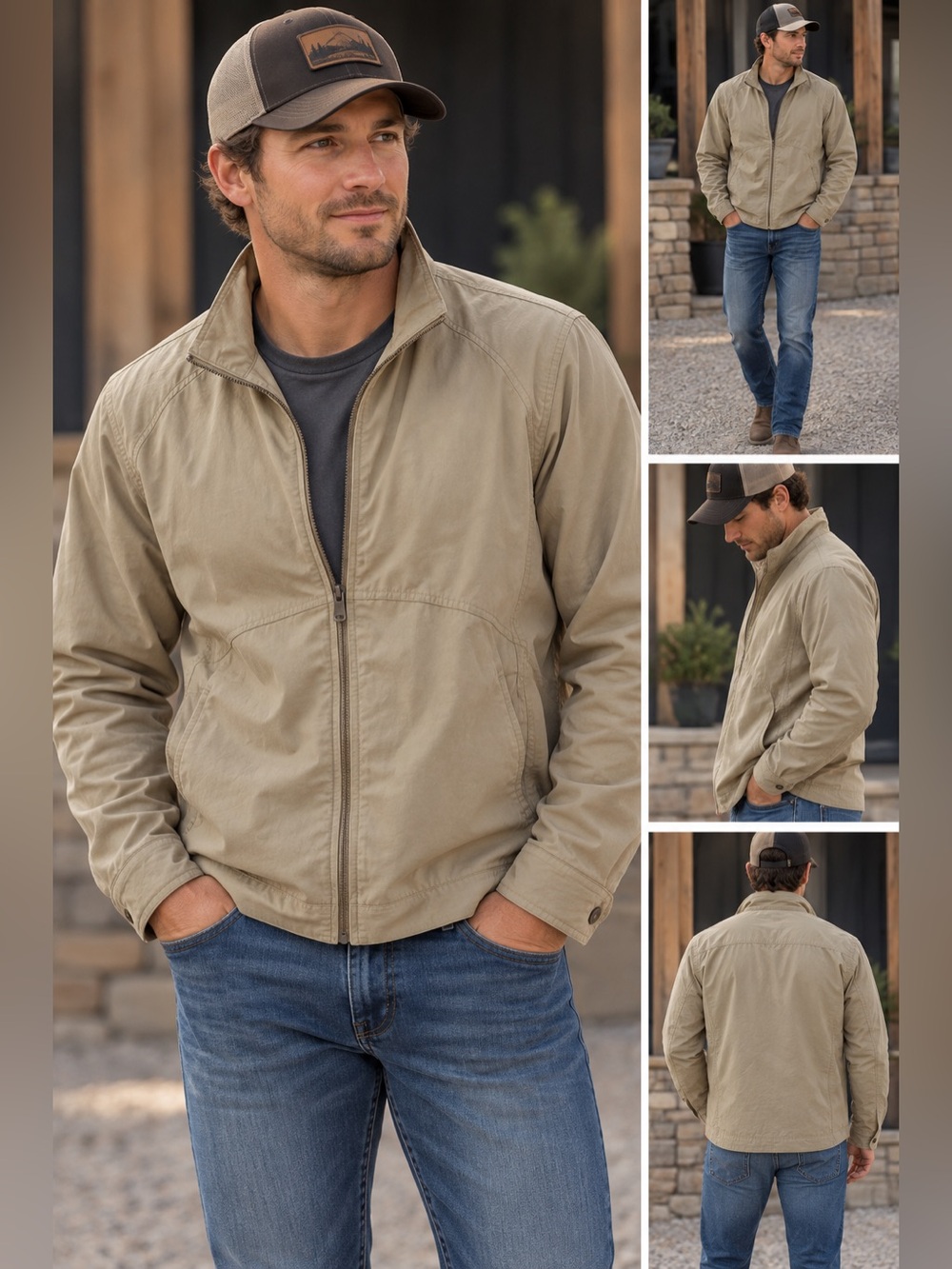 London Fog Men's Light Khaki Zip-Up Shirt Jacket